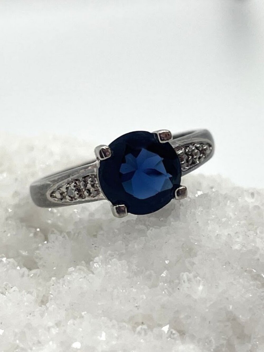 Sapphire 1928 Fashion ring in Pewter tone silver Marcasite US Size 7.25